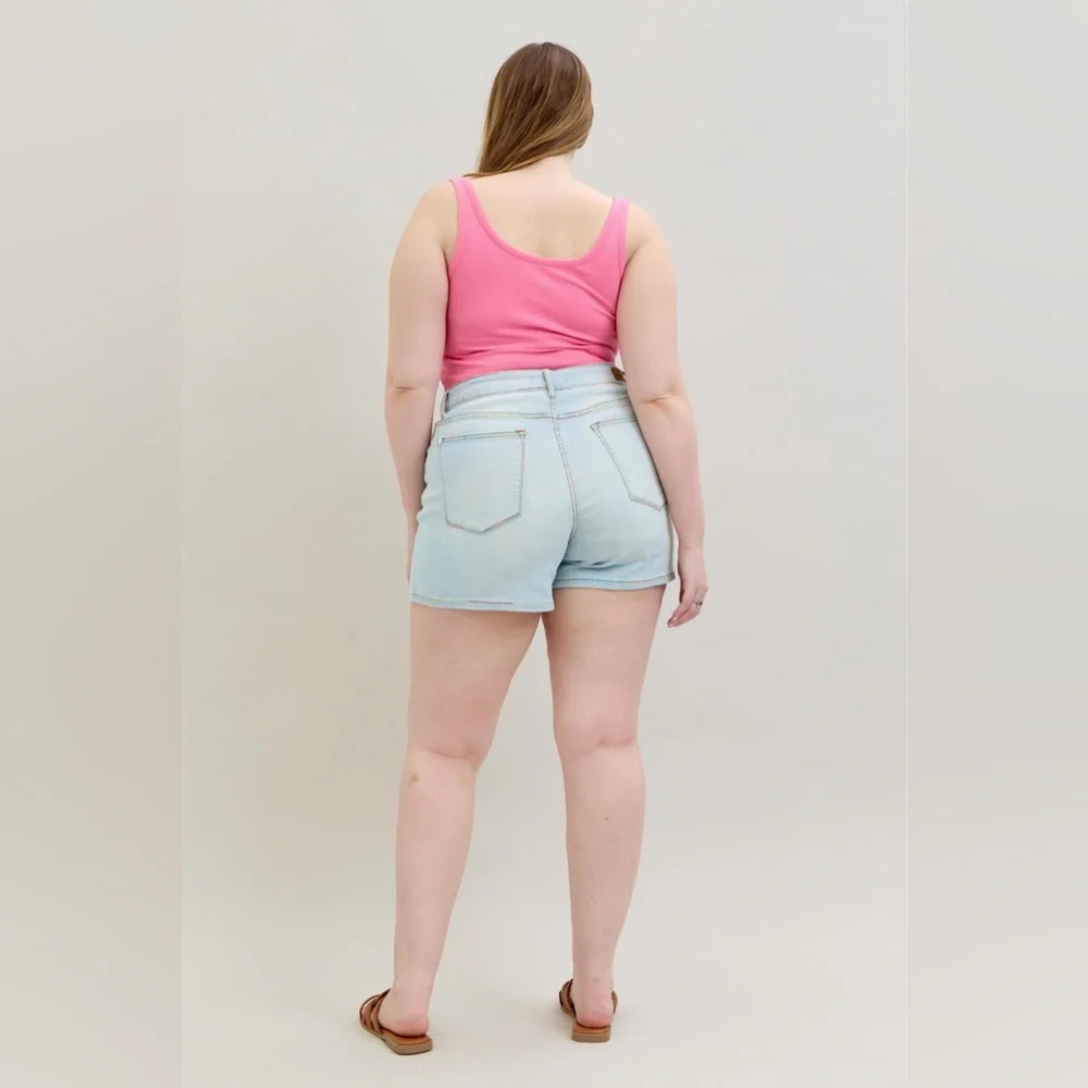 🆕 Judy Blue Mid Rise Rainbow 🌈 Thread Shorts - Picture 2 of 9
